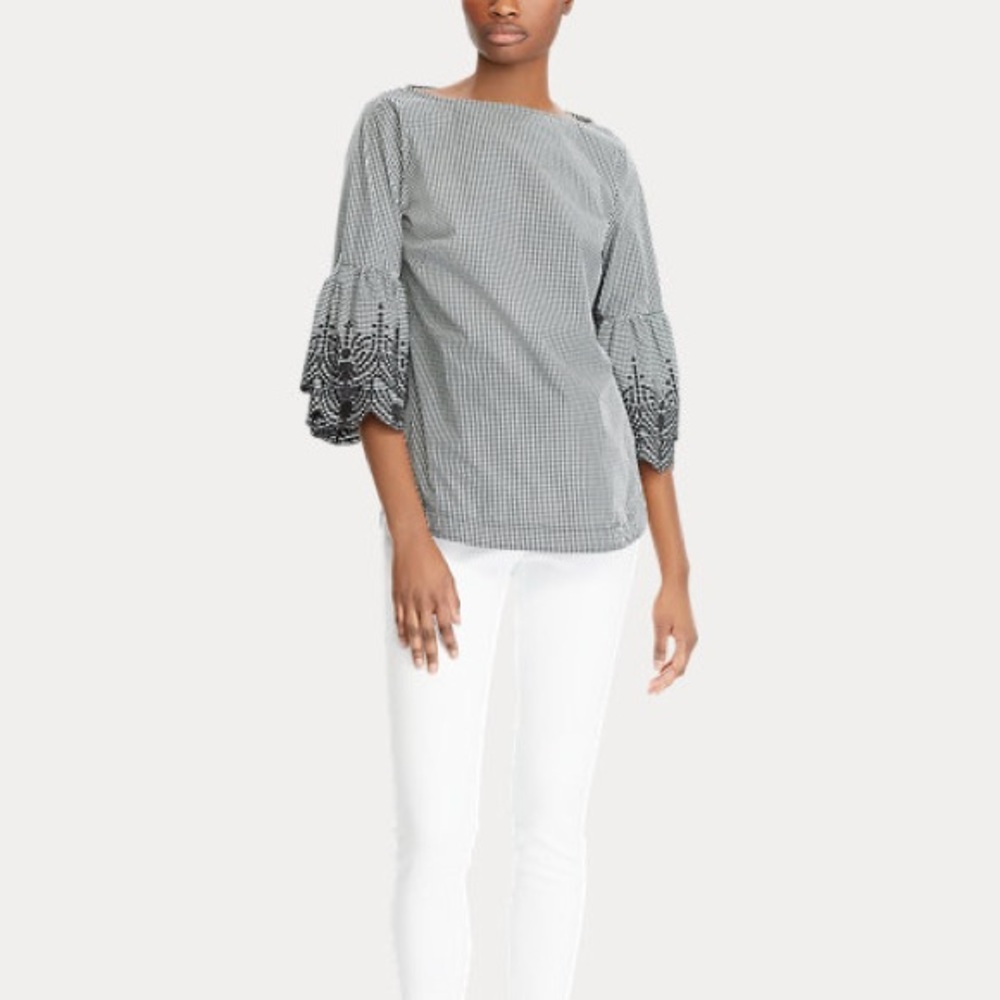 LAUREN RALPH LAUREN Eyelet-Sleeve Gingham Top - Picture 4 of 13